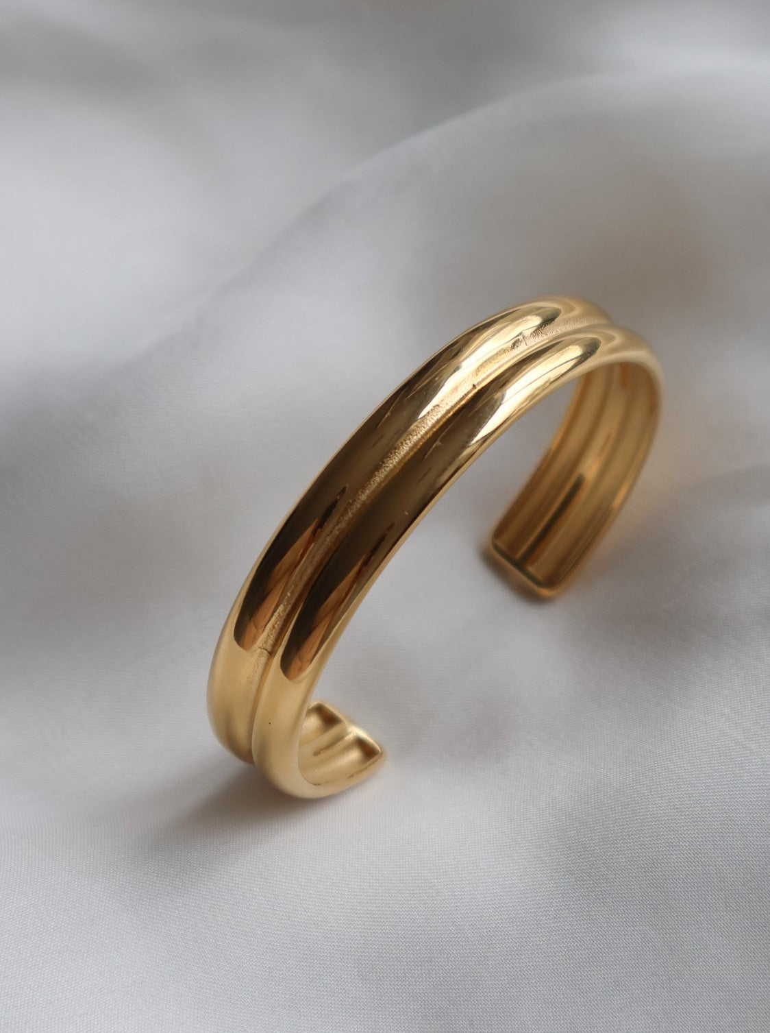 Close Up of Haidi Gold Cuff Bangle