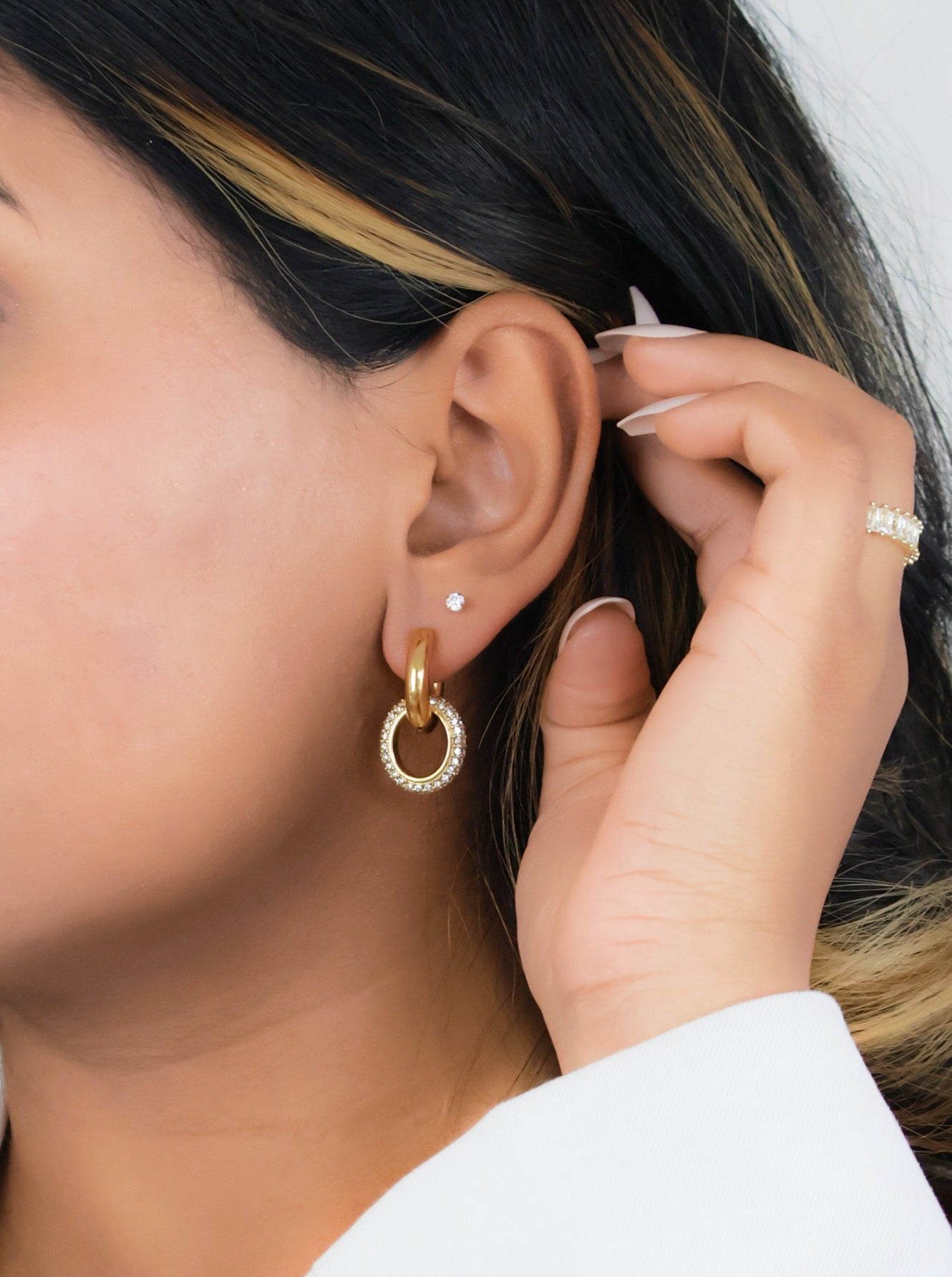 Small gold double store hoop earrings