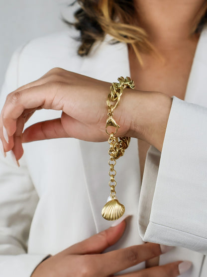 Cuban Chunky Bracelet with a Pearl Drop